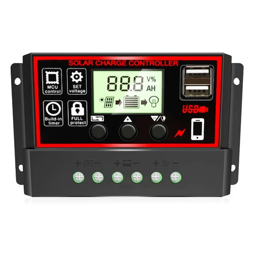 Depvko [Upgraded] 30A Solar Charge Controller, Black Solar Panel Battery Intelligent Regulator with Dual USB Port 12V/24V PWM Auto Paremeter Adjustable LCD Display (30a)