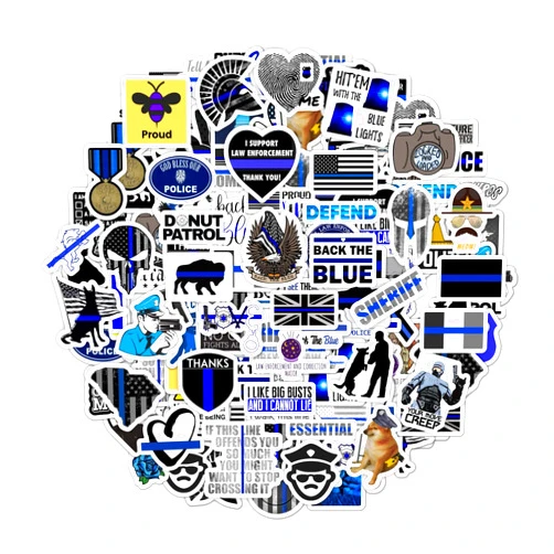 BulbaCraft 100Pcs Law Enforcement Stickers, Law Enforcement Support Decals, Law Enforcement Accessories, Law Enforcement Gifts, Blue Line Flag Stickers, Blue Line Laptop Decals