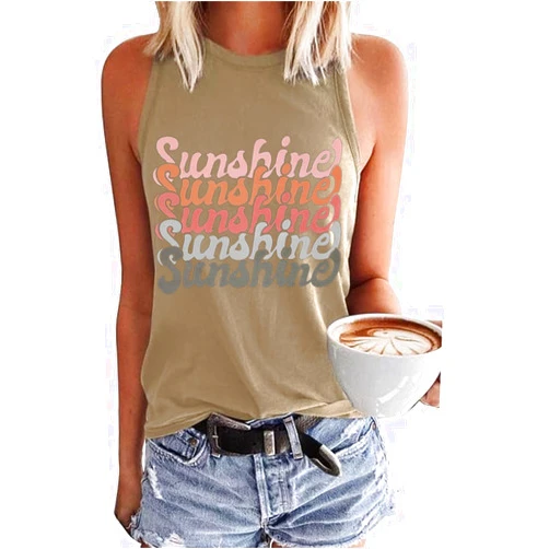 Beopjesk Women's Gradient Coconut Tree Tank Tops Summer Sleeveless V-Neck Button Down Henley Shirt