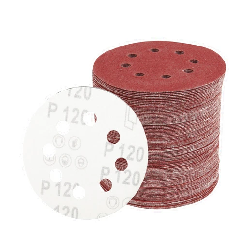 KAFUWELL 50 PCS 120 Grit Sanding Discs Hook and Loop, 5 Inch 8 Hole Orbital Sander Pads, Sandpaper for Wood, Dustless Round Sanding Discs