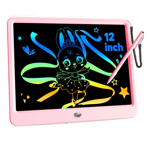 KOKODI 12 Inch LCD Writing Tablet with Anti-Lost Stylus, Erasable Doodle Board Colorful Toddler Drawing Pad, Car Travel School Games Toys for 3 4 5 6 7 8 Kids, Birthday Gift for Girls Boys Adults Pink