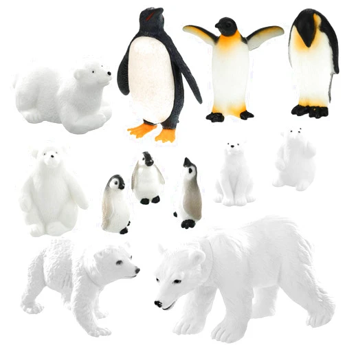 Sumind 12 Pieces Realistic Polar Animal Figurines Arctic Polar Animal Figures Set Includes 6 Bear and 6 Emperor Penguin Family Birthday Party Favor Polar Animals School Projects Set