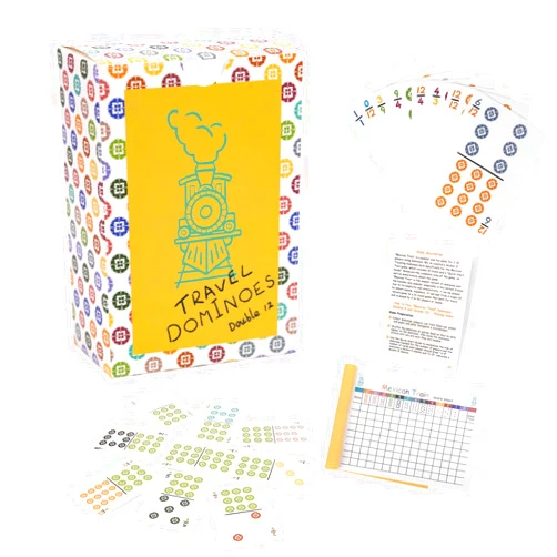 Extguds Mexican Train, Mini Dominoes Game:105 Cards+1 Instruction+1 Scoresheet,Double 12 and Double 9 Dominoes Set,2-10 Players,Dot Dominoes,Travel Dominoes