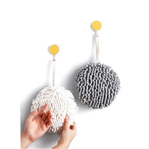 Sophie & Panda Fuzzy Ball Towel (Set of 2) White and Gray - Dry Your Hand Instantly conveniently with This Creative Bath Towel Set Decorative Towels for Bathroom (Pack of 2)