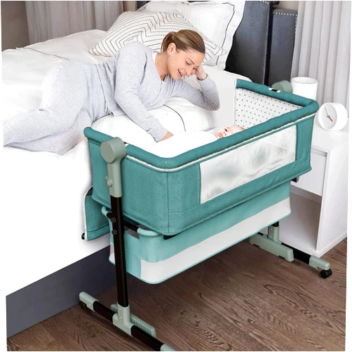 Cheeky Bambini Bedside Baby Bassinet - Newborn Bassinet Bed with Adjustable Height, Storage Basket, Wheels and Comfy Mattress - Lightweight Next to Me Crib, Portable Co Sleeper Bassinet for Infant