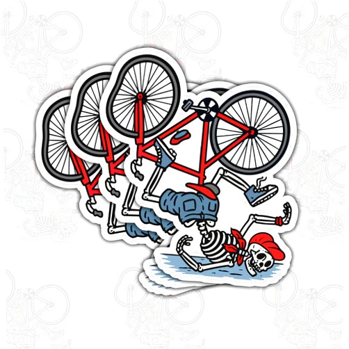 Woseprints 3Pcs Funny Skeleton Bike Crash Stickers, Humorous Cycling Vinyl Decals for Water Bottles, Laptops, Helmets, Skateboards, and Biker Gifts (Normal, 3 Inch FBA)