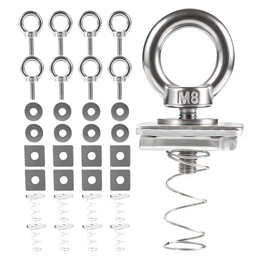 Moroinriz Strut Channel Nut and Eye Bolt Set - Heavy Duty Stainless Steel Eye Bolts M8, M10 | Zinc Plated Spring Nuts, Long Spring for Unistrut, M8, Pack of 4