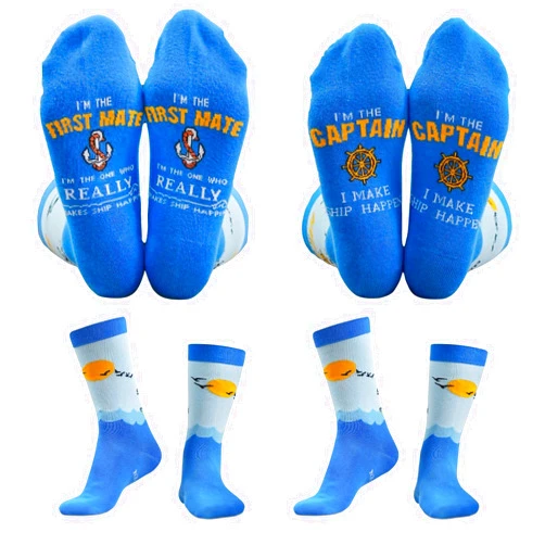 InnoBeta Boating Gifts Captain First Mate Gifts Socks Bundle 2 Pack, One Size Crew Socks for Boat Captain and First Mate on Birthday, Christmas
