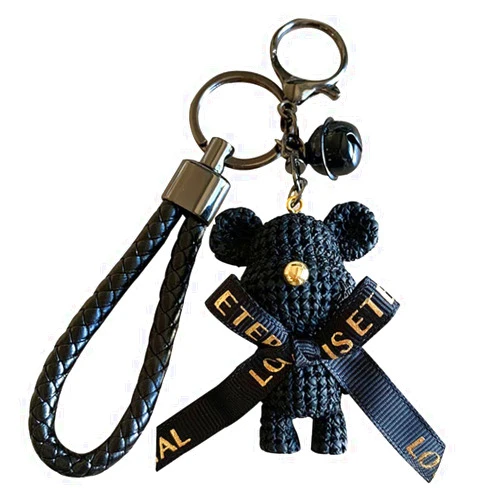 HSYHERE Men Women Valentine Lover Gift Lovely Elegant Bowknot Wool Feeling Bear Car Bag Pendant Strap Keychain Key Ring