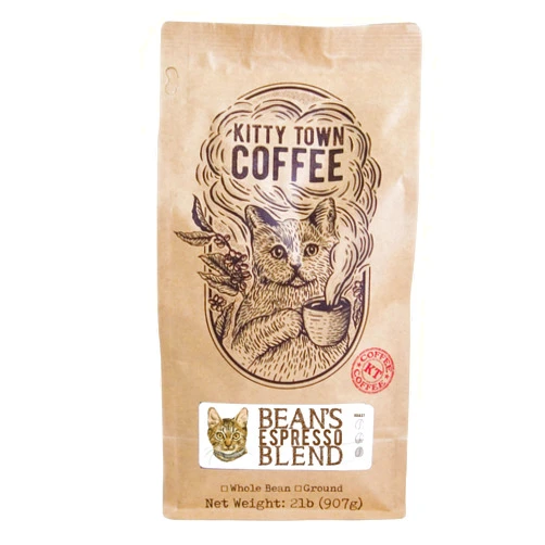 Kitty Town Coffee: Bean's Espresso Blend Medium Roast Coffee From Brazil, Guatemala, & Papua New Guinea 2lb (32oz) Whole Bean