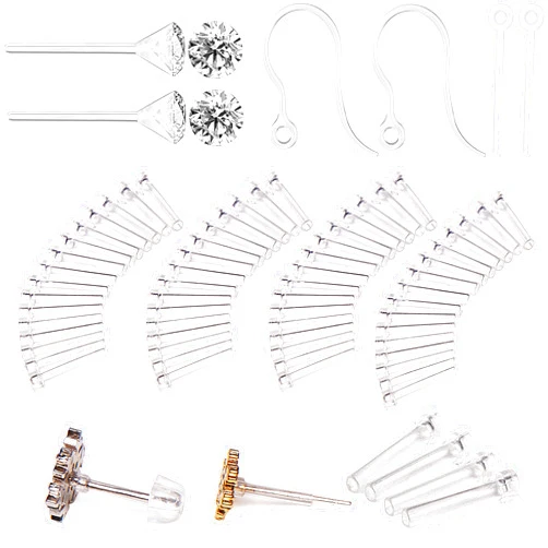 OwlkOrmy 108pcs Silicone Earring Allergy Sleeve for Sensitive Ears with 6 Sizes Anti-Allergy Sleeves and Zircon and Posts and Hooks and Earring Backs (White)
