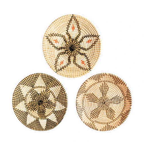 HNC ECOLIFE Set of 3 - Woven Basket Wall Decor Set - Rattan Wall Decor - Wicker Wall Art - Woven Fruit Basket - Seagrass Decorative Bowl - Hanging Wall Basket Decor