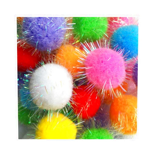 RIMOBUL 20PCS 1.5INCH Extra Large Cat's Favorite Chase Glitter Ball Toy Sparkle Pom Pom Balls