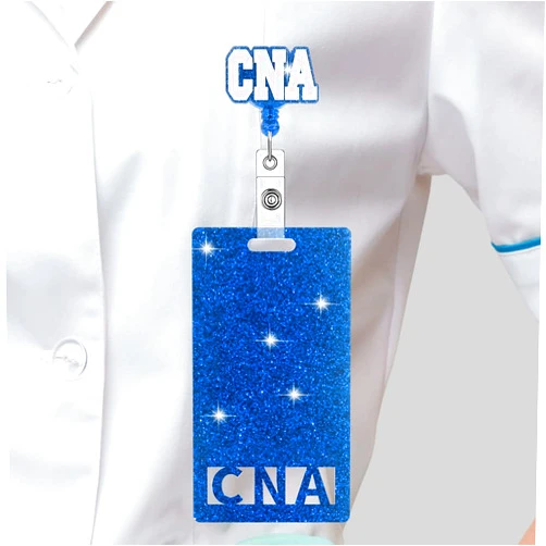 MillMB Certified Nurse Aide CNA Glitter Badge Reel with Badge Buddy Retractable Blue Badge Holder with Belt Clip ID Badge for Nurse Heavy Duty Spill Proof & Tear Resistant Steel Wire Cord