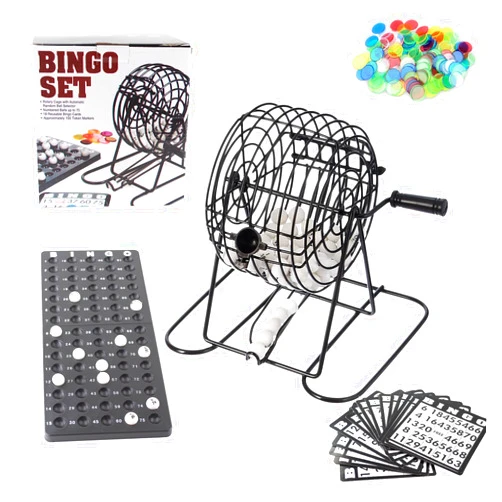 AudeRhine Bingo Game Set with 6 Inch Metal Bingo Cage, 18 Bingo Cards, 75 Calling Balls, 150 Bingo Chips, Premium Bingo Set, Ideal for Large Groups, Parties