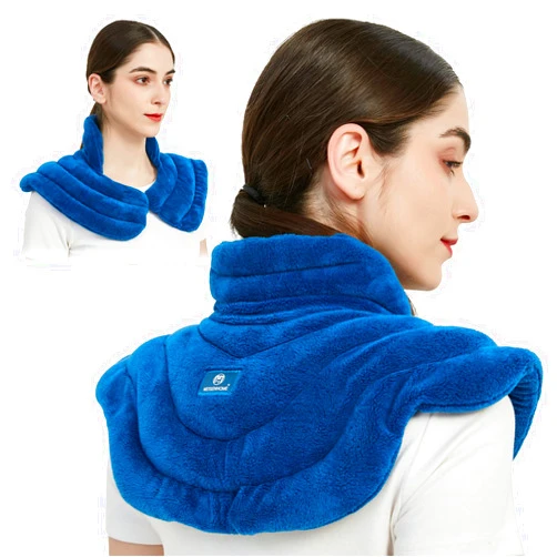 MEISENHOME Microwavable Heat Pad for Neck and Shoulders, Weighted Microwave Moist Heating Wrap for Pain Relief Sore Muscle Stress Tension, Heated Wrap with Aromatherapy, Hot & Cold Compress, Blue