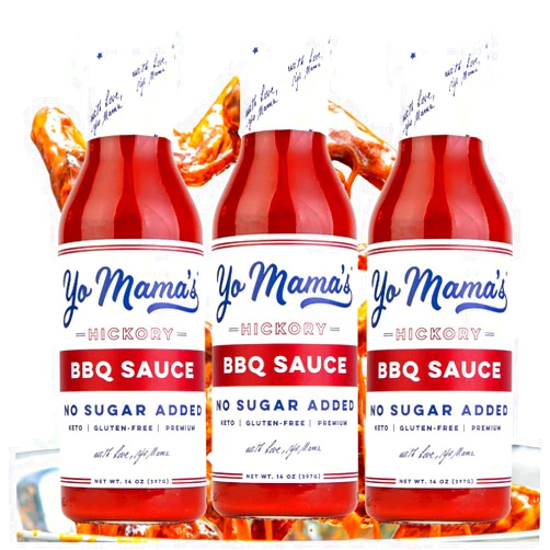 Yo Mama’s Foods Yo Mama's Foods Keto Hickory BBQ Sauce – (Pack of 3) - Vegan, No Sugar Added, Low Carb, Low Sodium, Gluten Free, Paleo, and Made with Whole Non-GMO Tomatoes!