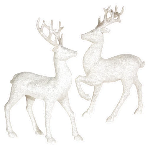 RAZ Imports Set of 2 Holiday Reindeer Figures: 12.5 Inches Glitter Reindeer Decor by RAZ Imports (Silver)