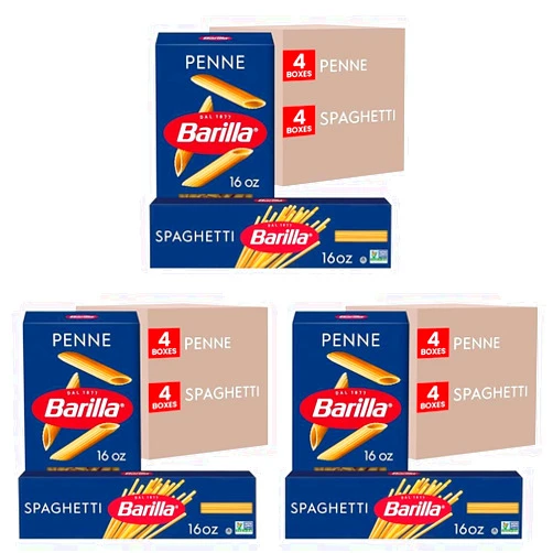 Barilla Penne Pasta & Spaghetti Pasta Variety Pack, 16 oz. Boxes (Pack of 24) - Non-GMO Pasta Made with Durum Wheat Semolina - Kosher Certified Pasta
