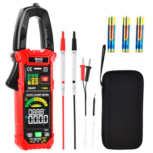 WGGE WG-032 Smart Digital Clamp Meter 6000 Counts T-RMS multimeter Auto-Ranging Voltmeter Amp Meter with AC/DC Current &Voltage NCV/Live Wire Inrush Resistance Diode, Built-in HD Color Screen