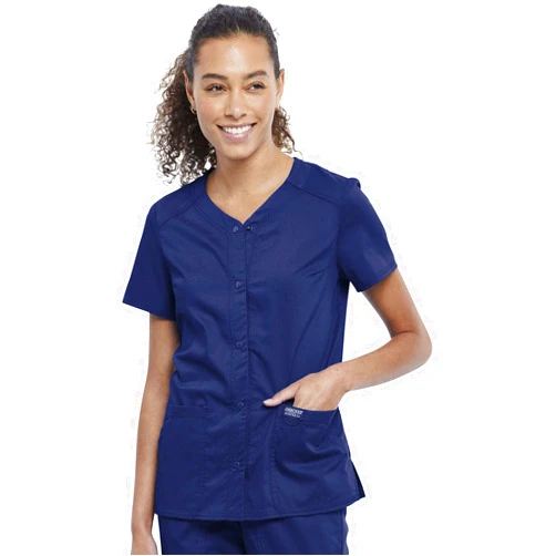 Cherokee Women's V-Neck Scrub Top with Snap Front, 4 Pockets, and 2-Way Stretch Fabric WW622