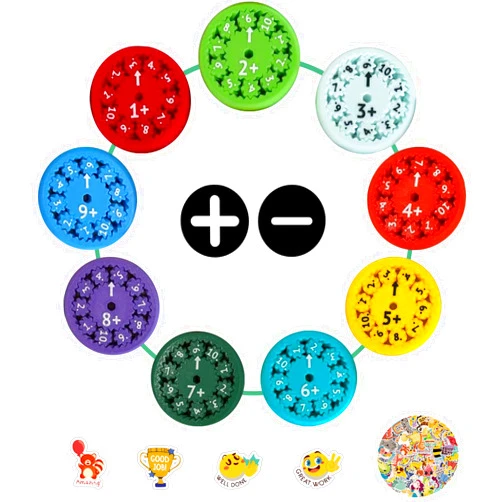 HonorWin Math Fidget Spinners,Educational Math Fact Fidget Spinners with Reward Stickers,Stimmers&Fidgeters,Math Games Toy Gift for School-Age Kids，Kindergarten,Pupil,Preschool Children(9pcs Add and Subtract)