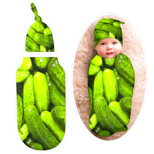 Qiohoey 3D Funny Realistic Food Green Pickles Cucumbers Newborn Swaddle Blanket With Beanie Hat - Soft Baby Sleep Sack, Receiving Blanket, Wraps - Gifts for Boys Girls Infant