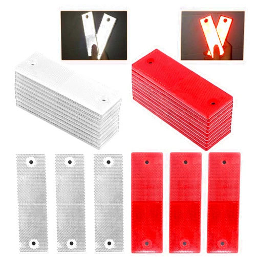 Rustark 60 Pcs Red and White Plastic Rectangular Stick-on Car Reflector Sticker Universal Conspicuity Safety Warning Plate Adhesive Reflective for Car Boat (30 Pcs White and 30 Pcs Red)