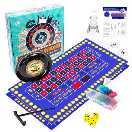 Extguds Roulette Wheel and Craps Set with Large Double Sided Felt, 10 Inch Roulette Wheel, Chip Rake, 200 Chips, Roulette Marker, 3 Dices, Perfect for Game Night Party