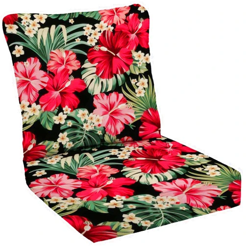 UQK145ZVG 2-Piece Outdoor Deep Seat Cushion Seamless Exotic Hawaiian Tropical Hibiscus Flowers Palm Artwork for Lounge Chair Conversation Cushion Set for Patio Furniture Cushion Covers Replacement