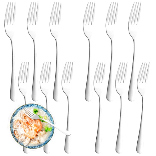 WISKEMA 12 Piece Dinner Forks Set, Food-Grade Stainless Steel Forks Silverware, Cutlery Forks, Dessert Forks, Metal Forks for Home, Kitchen or Restaurant, Mirror Polished, Dishwasher Safe - 8 Inch