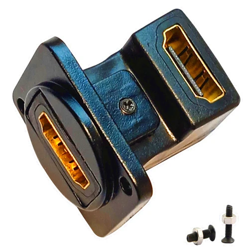 SHANFEILU HDMI Right Angle D Type Panel Mount Adapter Connector Extender Socket Series D-Type HDMI Coupler Female to Female Glod Plated Connector with Screws