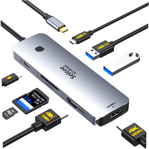 Selore&S-Global Selore USB C Docking Station Dual HDMI Monitor, USB C to Dual HDMI Adapter with 4K@60Hz HDMI, 100W PD, SD/TF, USB A&C 3.0 Ports, Laptop Docking Station for Dell XPS/HP/Lenovo/Surface/Yoga etc