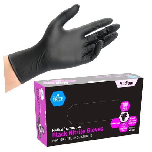 MED PRIDE MedPride Black Nitrile Powder-Free Exam Gloves, Medium, Box/100