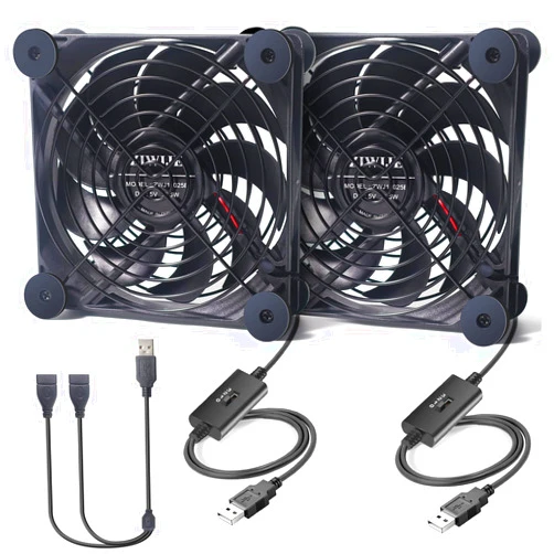 ZIWIJE Quiet Dual 120mm USB Fan 5V with USB Extension Cable Dual Ball Bearings Cooling Fan for Router TV Box Micro Computer Cabinet Cooling