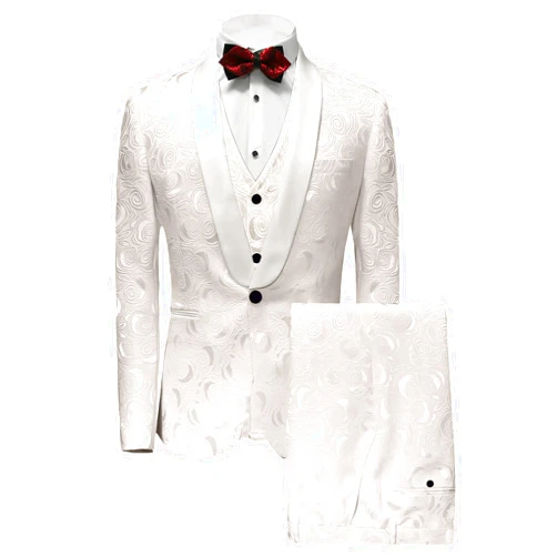 Wemaliyzd Men's 3 Pieces Jacquard Wedding Suit Classic Fit Blazer Vest Pants
