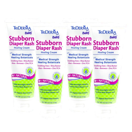 TriDerma MD Baby Stubborn Diaper Rash Healing Cream, Healing for Hard-to-Heal Diaper Rash, Treat and Prevent Diaper Rash and Seal Out Wetness, Non-Greasy Diaper Rash Ointment, 4.0 oz each, 4 Pack