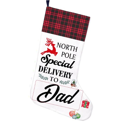 Gaicaak Burlap Christmas Stocking for Dad, North Pole Special Delivery to Dad Christmas Stocking Reindeer Christmas Sock Decoration Xmas Home Fireplace Decor