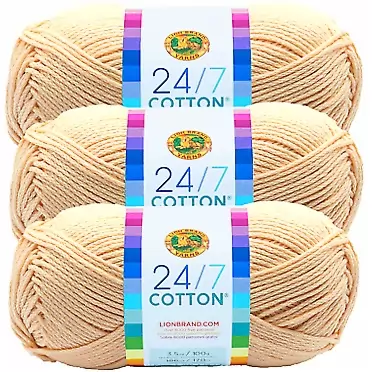 Lion Brand Yarn (3 Pack) 24/7 Cotton Yarn, Ecru