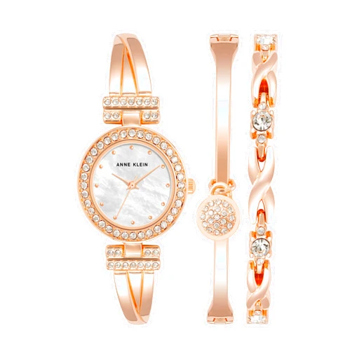 Anne Klein Women's Premium Crystal Accented Bangle Watch and Bracelet Set