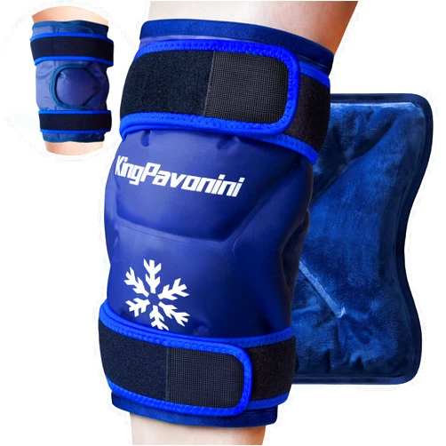 KingPavonini XXL Knee Ice Pack Wrap Around Entire Knee After Surgery, Large Reusable Gel Ice Pack for Injuries, Pain Relief, Swelling, Sports Injuries, 1 Pack (Blue)