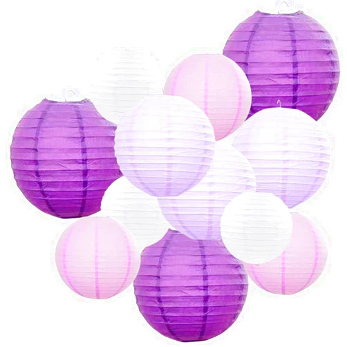 Famolay Purple Paper Lanterns 12 Pcs Assorted Size of 6
