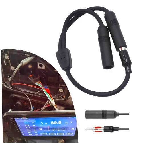 Yumfugu 1 PC Car Radio Antenna Connector, 1 Male to 2 Female Y Connector, Audio Antenna Splitter Adapter, Automotive Antenna Extension Cable, Universal for Most Cars, Trucks, SUVs (Black)