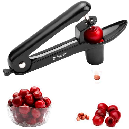 Ordekcity Cherry Pitter - Ordekcity Stainless Steel Cherries Corer Pitter Tool with Hand-held Push Design, Save Time & Space for Making Cherry Jam with Lock Design(Black)