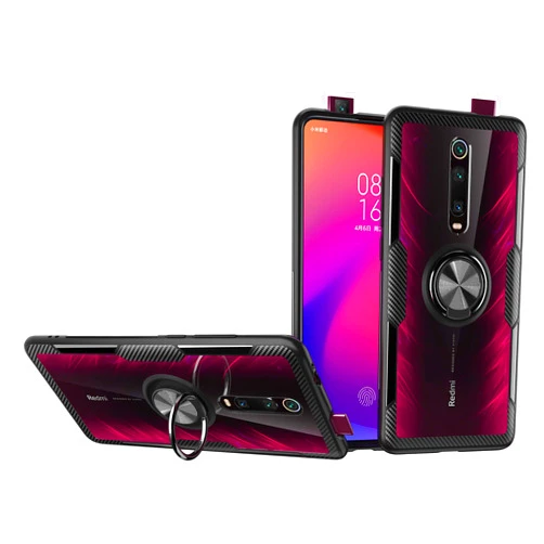 SORAKA Clear Case for Xiaomi Mi 9T/Mi 9T Pro with 360 Degree Rotation Ring Holder Slim Fit Case Transparent Acrylic Cover Silicone Bumper,with Metal Plate for Magnetic Car Phone Holder