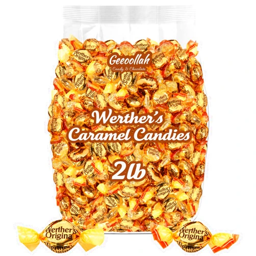 GEEOOLLAH Werther's Original Hard Caramel & Creamy Caramel Filled Candies, 2 LB Mix – Individually Wrapped Classic & Creamy Filled Caramel Candy, Made with Real Butter and Fresh Cream, Bulk Bag for Sharing