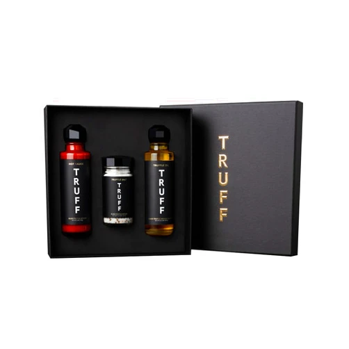 TRUFF Starter Pack, Includes Black Truffle Hot Sauce (6 oz.), Black Truffle Oil (5.6 oz.), and Black Truffle Sea Salt (5.3 oz.), Specialty Seasoning for an Aromatic Flavor Experience (Pack of 3)