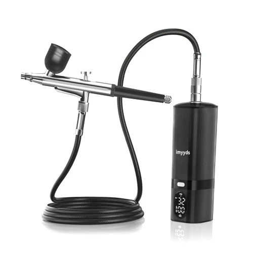 imyyds Airbrush Kit with Compressor, 32 PSI Cordless Air Brush Kit with Air Compressor, LED Display Airbrush Compressor, Pressure Adjustable Portable Airbrush Kit for Nails, Painting, Model, Barber