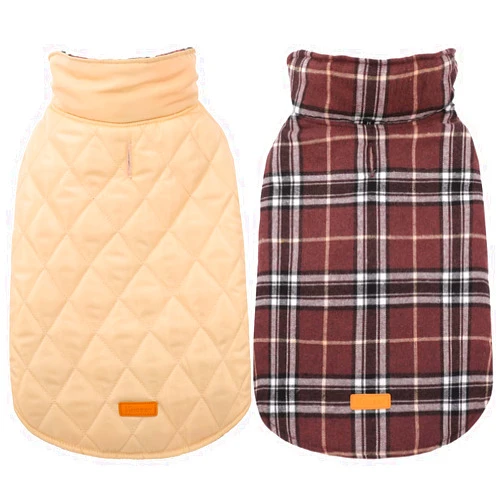 Kuoser Warm Dog Coat, Reversible Waterproof Winter British Style Plaid Dog Clothes Pet Cold Weather Coats Cozy Snow Jacket Vest for Small Medium Large Dogs Brown XS