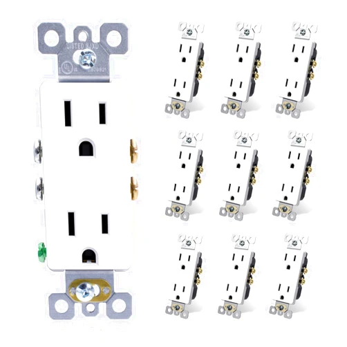ELEGRP Decorator Receptacle, 15A 125V Standard Electrical Wall Outlet, 2 Pole 3 Wire, Non- Tamper Resistant, NEMA 5-15R, Self-Grounding Residential Grade Outlet, UL (Glossy White, 10 Pack)